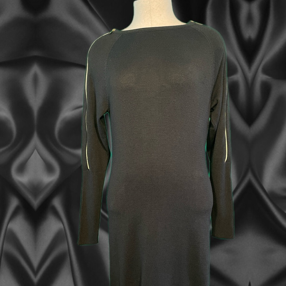 Michael Kors Black Knit Sweater Dress XS with Gold Zippered sleeves EXTRA SMALL - Picture 3 of 16